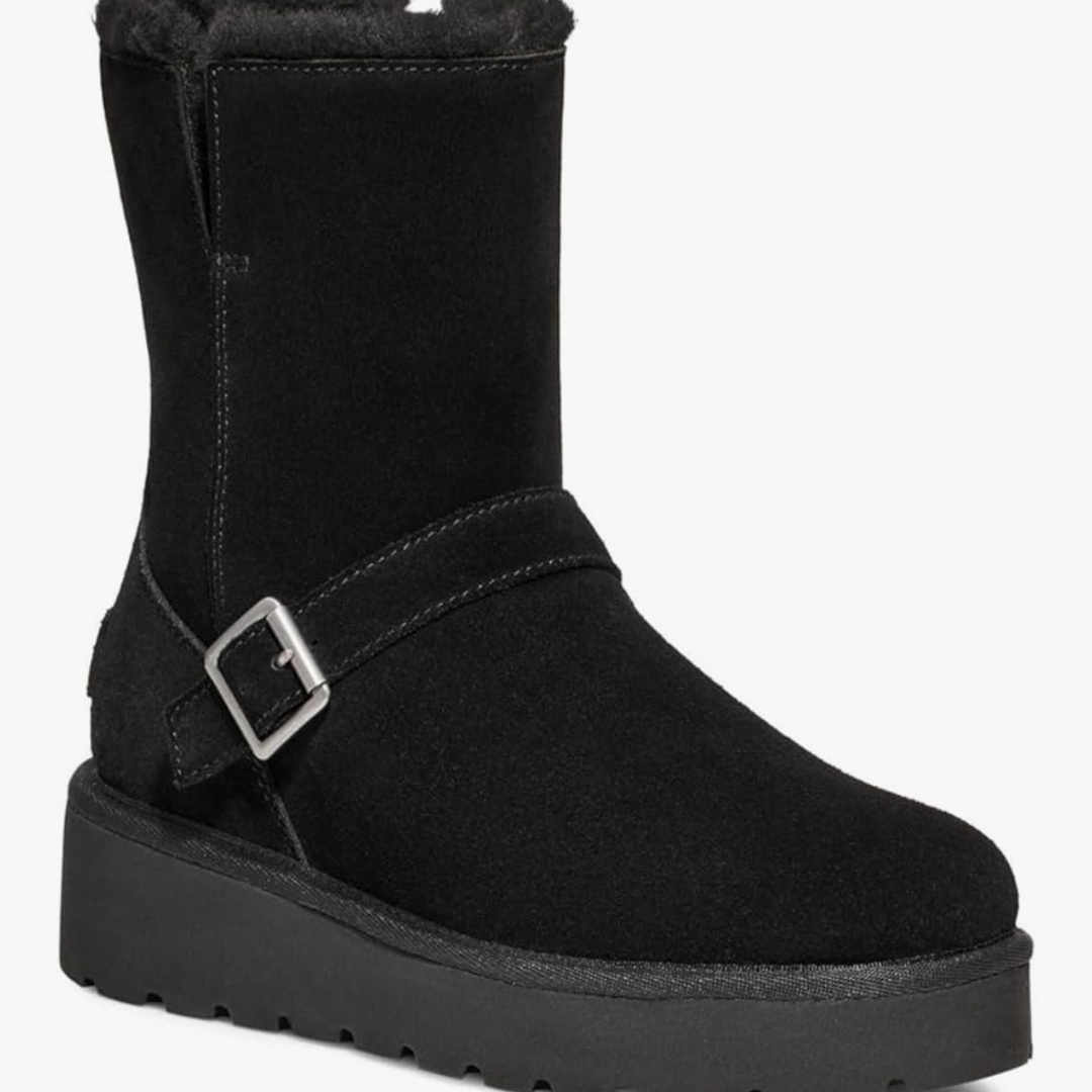 New, Koolaburra By Ugg Black Suede Wedge Heal, Mid-Calf Boot W/ Buckle & Zipper